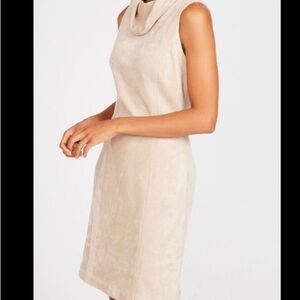 J McLaughlin Dress Womens L Tan  Sleeveless Cowl Neck Faux Suede 059-E